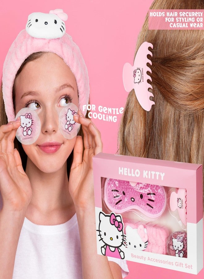 Hello Kitty Sanrio Beauty Set for Women, Teens with Cooling Gel Eye Mask, Plush Skincare Headband, Claw Clip, Eye Pads, Kawaii Gifts for Women (Pink Hello Kitty) - Image 3
